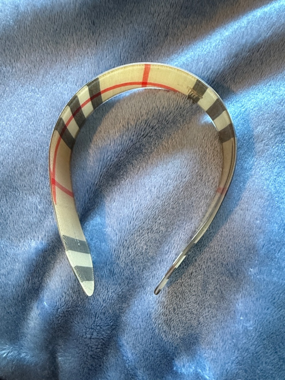 Burberry Beige Plaid Padded Headband with Red Accent